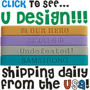 30 CUSTOM SILICONE BANDS fast free shipping WRISTBANDS You Deisgn Color and Text - Picture 1 of 2