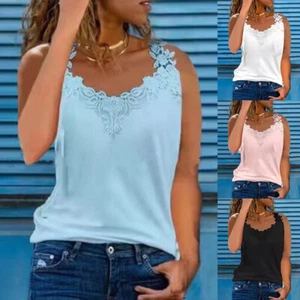 ❀ Ärmellose Spitzen-Tanktops Mit V-Ausschnitt Für Damen – Lässige Sommer-T- ≌ - Picture 1 of 21