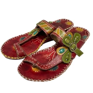L'Artiste Spring Step Leather Flower Thong Sandals Womens 35 / 4.5 Red Artsy - Picture 1 of 13