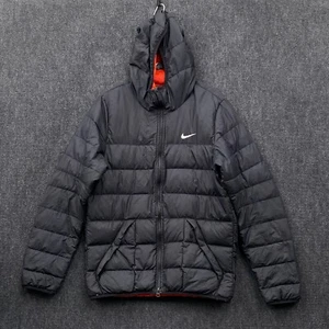 Nike Alliance 550 Duck Down Padded Puffer Jacket Mens Small Black Hooded Pockets - Picture 1 of 24
