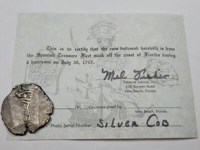 1704 FECHADO Cob 8 Reales 1715 Flota Naufragio México con Certificado de Autenticidad Fisher Años 60 *H110 Foto 1 de 4