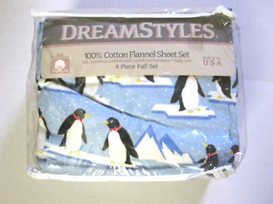 Vintage Dream Styles Penguins Print 100% Cotton Flannel Sheet Set Full Size - Imagen 1 de 13