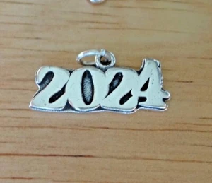 Sterling Silver 10x22mm Graduation Birth Anniversary Year 2024 Horizontal Charm - Picture 1 of 4