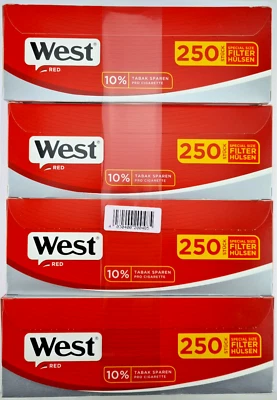 West Red Special Hülsen Filterhülsen Zigarettenhülsen (4x 250er - Packung) - Bild 1 von 2