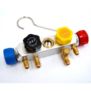 3S 4-WEGE-ALUMINIUMSOCKEL MIT 4 HÄHNEN FÜR MANOMETER MIT HAKEN - Bild 1 von 2