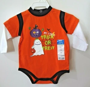 Baby Boys 3M First Trick Treat Orange Halloween 1pc Snap Okie Dokie Goblin Ghost - Picture 1 of 7