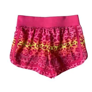 Girls 7-8 SO Hot Pink Neon Yellow Orange Leopard Animal Print Athletic Shorts - Picture 1 of 2