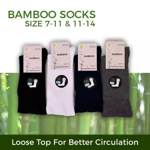Bamboo Socks Wide Loose Top Diabetic Sock Men s7-14 Black Navy White Grey - Picture 1 of 16