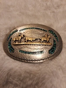 Vintage! Western Cowboy Roper Handarbeit Gürtelschnalle Türkis Intarsien Wil-Aren? - Bild 1 von 4