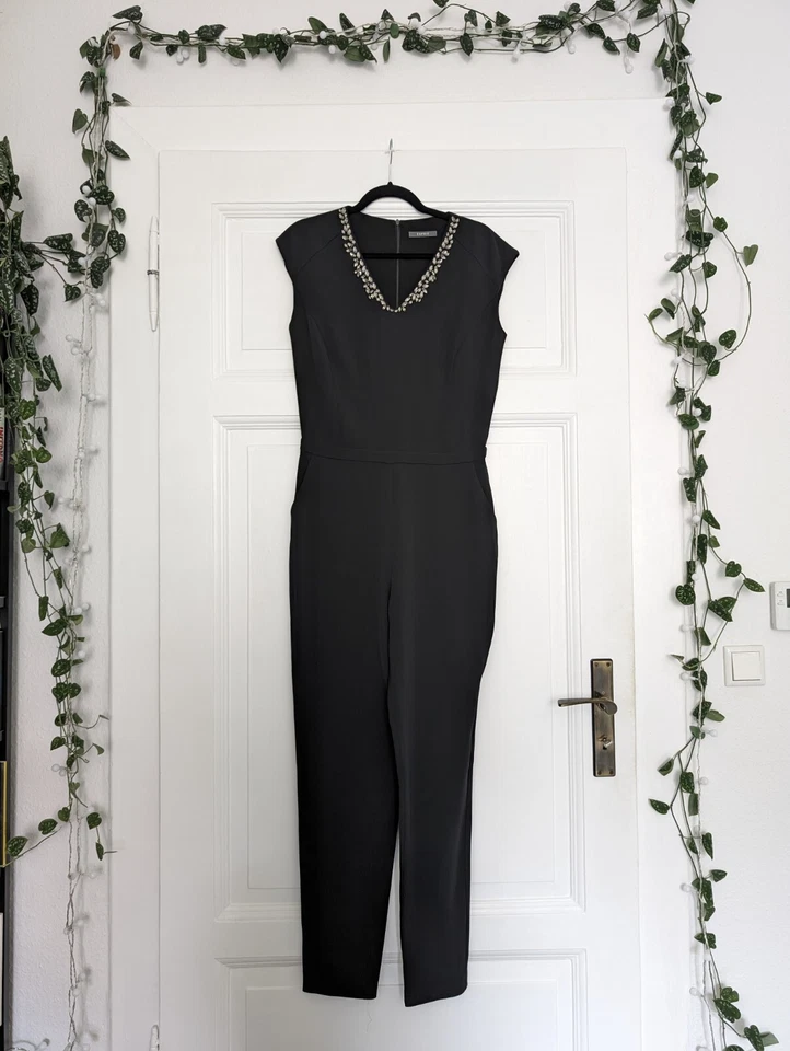 Esprit Jumpsuit Schwarz Kurzärmlig Gr. 36 S Mit Strasssteinen - Bild 1 von 4