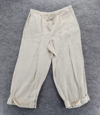Pantalones capri de lino para mujer JM Collection recortados con cordón cintura elástica tostado 14W Foto 1 de 4