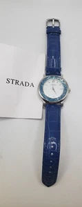 Statement STRADA Blue Crystal Face Blue Faux Leather Watch - Picture 1 of 5