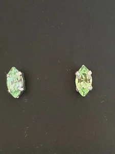 Beautiful Small Navette Stud Earrings using Swarovski Chrysolite. Made in UK  - Picture 1 of 4