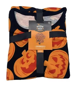 Halloween Hyde and EEK Women's Mens Pajama Set Size XL Orange Black 2-Pc Pumpkin - Picture 1 of 3