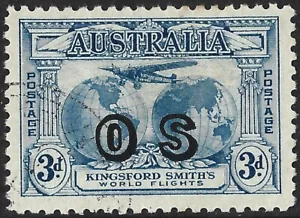 Australia 1931 OFFICIAL 3d Blue SG.O124 (Used) Cat:£27 - Picture 1 of 2