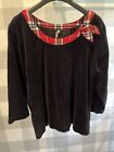 Hanna Anderson Scoop neck black Velvet Red Plaid Holiday Top women Size M