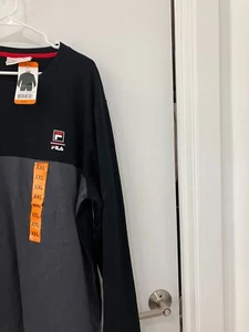 Fila black grey long sleeve shirt sweatshirt 1464658 men's 2XL XXL NWT NEW - Picture 1 of 2