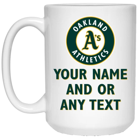 Custom Personalized Oakland Athletics A's White 15 oz Ceramic Coffee Mug Cup Cover
