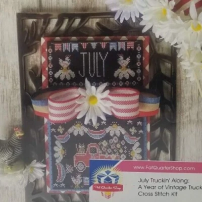 Truckin' Along JULY Counted Cross Stitch PATTERN by Stitching w/ Housewives - Image 1 of 3