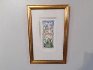 Wall Hanging Framed Hand Painted Floral Flower Lilies Art Painting Home Decor - Picture 1 of 10