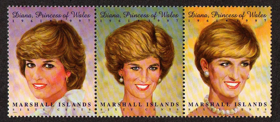 ISLAS MARSHALL, SCOTT # 645, TIRA DE 3 SELLOS DIANA PRINCESA DE GALES, MNH Foto 1 de 1