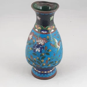 Antique Chinese Cloisonne Vase Blues Bird and Flower Design 6 inches high - Picture 1 of 11
