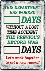 THIS DEPARTMENT DAYS WITHOUT ACCIDENT Workplace Safety 8x12 Aluminum Metal Sign - Picture 1 of 1