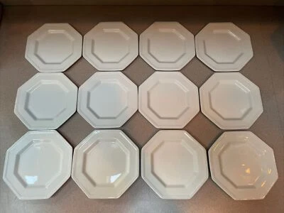 Conjunto de 12 pratos de sobremesa octógono Johnson Brothers pedra de ferro branca 6" borda frisada - Imagem 1 de 4