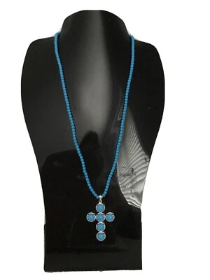 Corrente de quartzo azul banhada a platina Howlite Cross 1,25”/2” 20” nova - Imagem 1 de 4