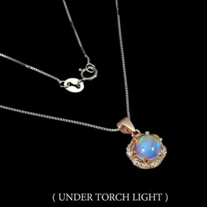 925 Sterling Silver Round Fire Opal 7mm Simulated Cz  Necklace 18 Inches - Picture 1 of 10