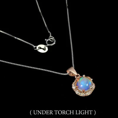 925 Sterling Silver Round Fire Opal 7mm Simulated Cz  Necklace 18 Inches - Image 1 of 4