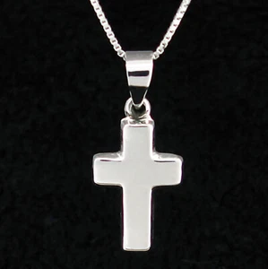 Piccola Croce Spessa in SOLIDO Argento Sterling 925 con Catena Sterling - NUOVA! - Foto 1 di 5