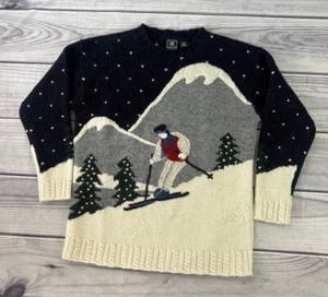 Vtg 90s Maurices Skiing Ski Lodge Sweater 100% Shetland Wool Adult Size Small - Picture 1 of 7
