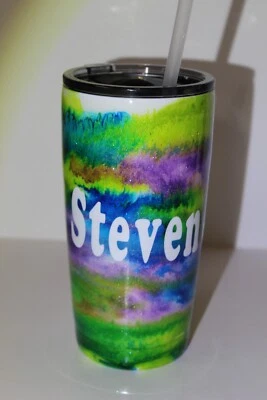 Lamar's Creations Colorful Glitter 16 oz Aluminum / Plastic "Steven" Travel Mug - Image 1 of 4