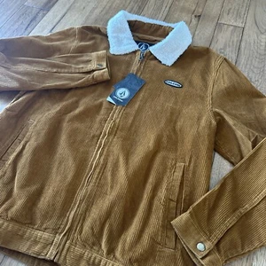 Volcom Halecrest Corduroy Trucker Jacket Faux Collar Size Medium Rust Bomber New - Picture 1 of 10