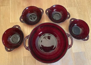 Anchor Hocking ROYAL RUBY RED CORONATION 5pc. Berry Bowl Set w/Handles - Picture 1 of 5