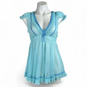 Y2K Victoria’s Secret Sexy Little Things Sheer Blue Chiffon Babydoll Dress Small - Picture 1 of 9