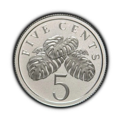 SINGAPORE. 1987, 5 Cents, Silver - Lion Tiger, Swiss Cheese, Monstera deliciosa - Image 1 of 3
