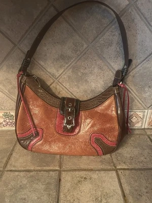 Bolso de Hombro Marc Chantal Vintage Cuero Marrón Naranja Y Rojo Foto 1 de 4