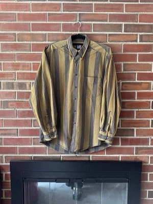Vintage 90s GAP Button Up Green/Brown Blue Striped Prep Western Cowboy Large - Image 1 of 4
