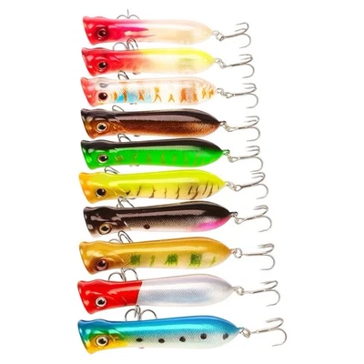 10-Piece Topwater Popper Fishing Lures – Floating Crankbait Hard Bait Tackle Set - Image 1 of 4