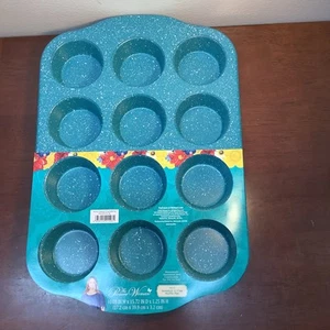 Nuevo Pan antiadherente para magdalenas Pioneer Woman 12 tazas verde azulado moteado - Imagen 1 de 1