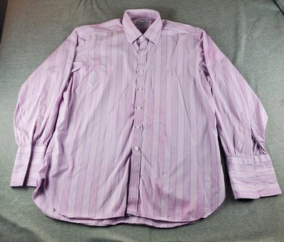 Рубашка мужская Turnbull & Asser 18 фиолетовая в полоску на пуговицах с длинным рукавом французские манжеты  - Изображение 1 из 4