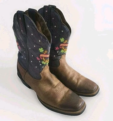 TONY LAMA SZ 9 LUCKY STAR BROWN RARE LEATHER WESTERN RHINESTONES COWBOY BOOTS - Image 1 of 4