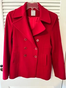 Fleurette Women's 100% Lambs Wool Red Double Breasted Coat USA Made Size 12 - Picture 1 of 4