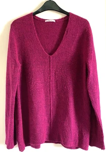TU Long Sleeved V-neck  Very Soft Fuchsia Pink Stretch Knit Jumper Size  UK 14 - Picture 1 of 5