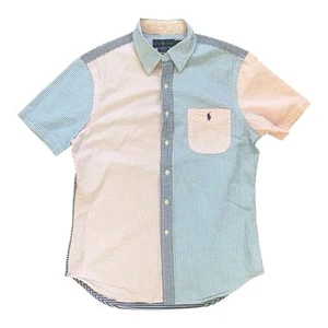 Polo Ralph Lauren Seersucker Fun Shirt Mens Colorblock Slim Fit Size Large - Picture 1 of 8