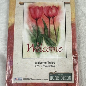 Wincraft Home Décor Bandiera Verticale Benvenuto Tulipani 27" x 37" Giardino, Vintage 2004 - Foto 1 di 4