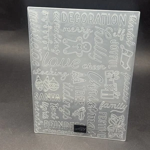 Retired Stampin' Up! Christmas Tiding Embossing Folder gingerbread man holly joy - Picture 1 of 3