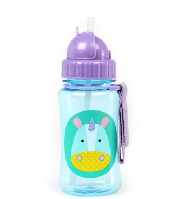 Бутылка соломенная с откидной крышкой Zoo зеленая/единорог - 12 унций включает дополнительную соломинку - Изображение 1 из 2